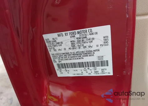 2012 Ford Escape Limited from USA, damaged, VIN 1FMCU9EG6CKA43676